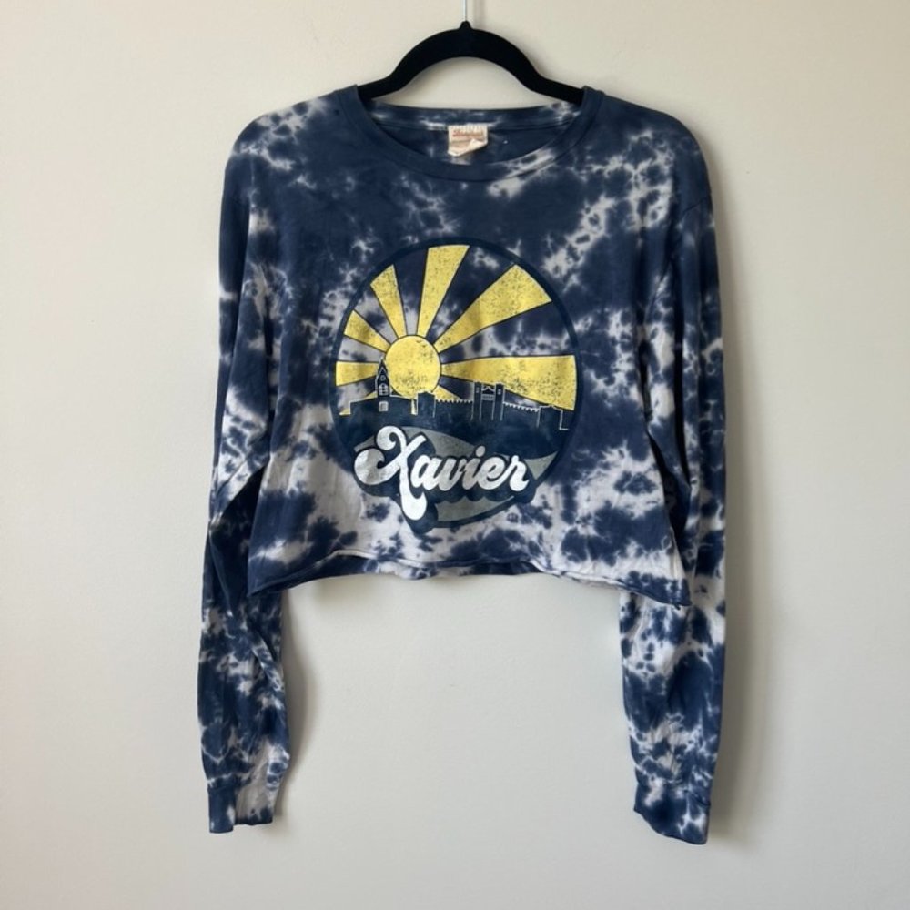 Xavier University Cropped Long Sleeve T-Shirt, Tie Dye, Woman's Small